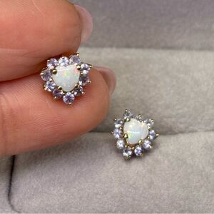 Elegant 10K Gold Opal and Tanzanite Stud Earrings